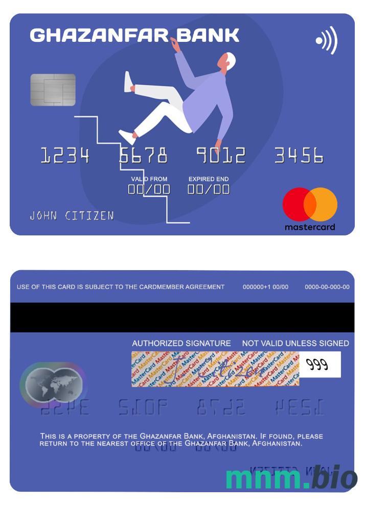 Afghanistan Ghazanfar Bank przykład karty mastercard w formacie PSD